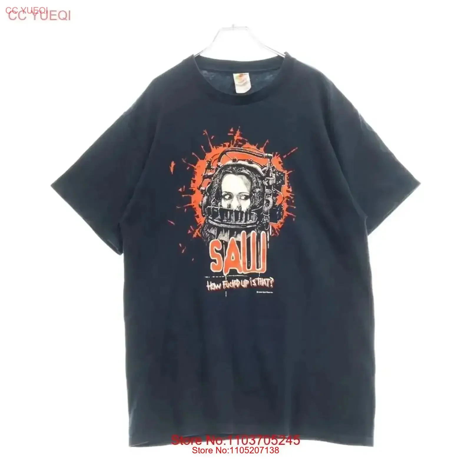 خمر 00s رأى بانوراما الفيلم الجبهة طباعة طاقم الرقبة تي شيرت أسود مستعمل 7 غسلها مصمم الملابس امتدت خمر غسلها #1