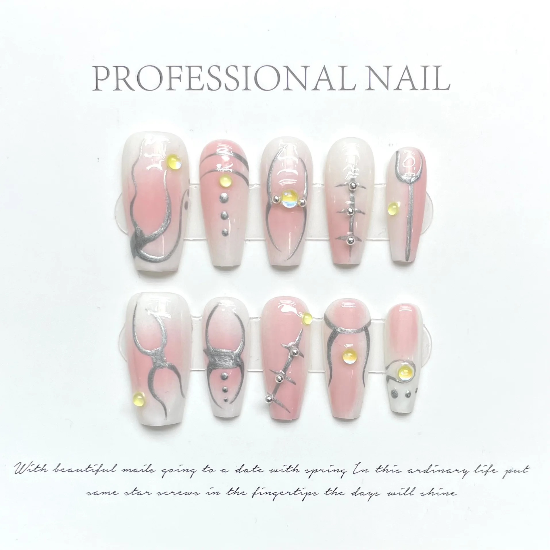 

10pcs High Quality Handmade y2k sweet cool false nails tips Gradient manicure wearable sparkling sweet press on nails