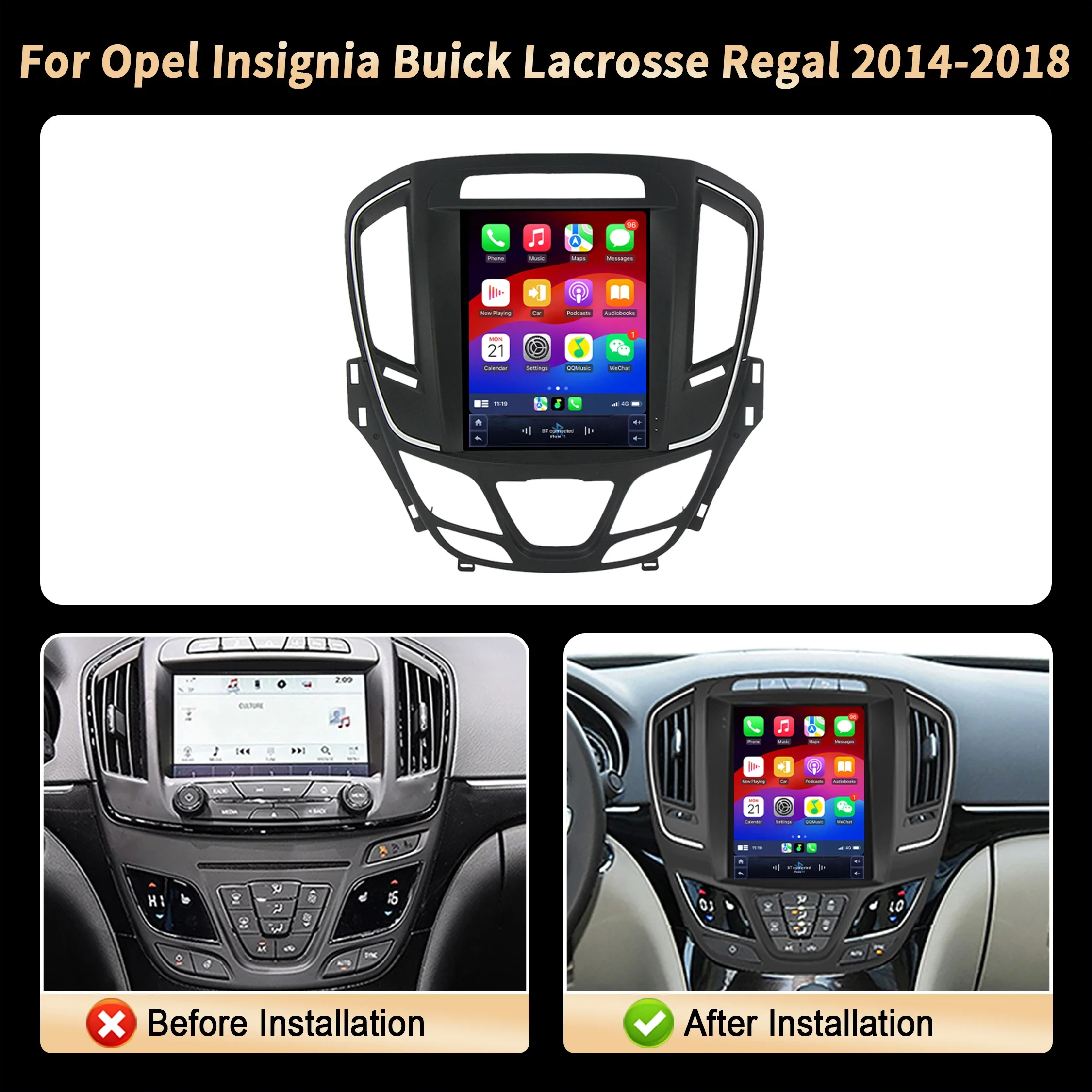9.7 "لأوبل إنسيجنيا بويك لاكروس ريجال 2014 2015 2016 2017 2018 راديو السيارة BT Carplay الوسائط المتعددة الملاحة QLED الشاشة