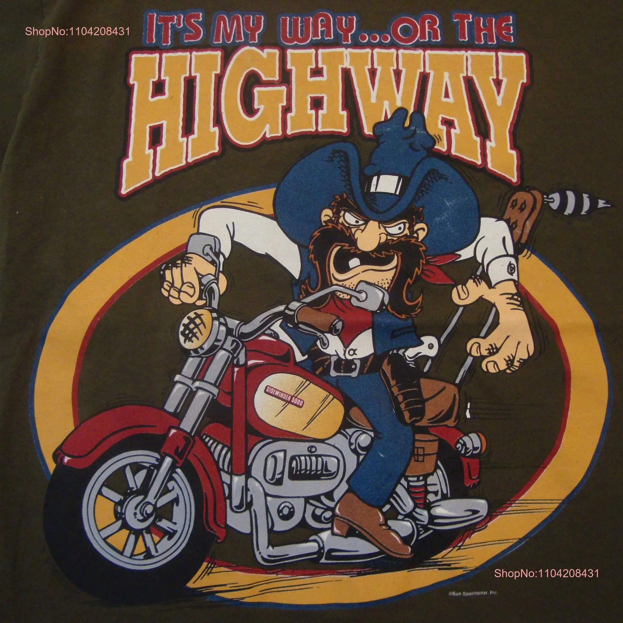 Vintage 90's It's My Way Or The Highway Biker Motorcycle Cowboy Green T Shirt Size L long or short sleeves