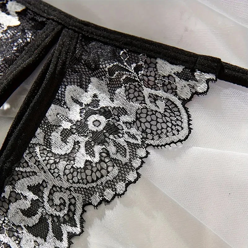 New Lace Transparent Porn Hot Crotchless Open Bra Sexy Lingerie For Woman Push Up Sex Temptation Erotic Costumes Underwear Set