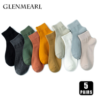 5 Pairs Cotton Men Socks High Quality Casual Soft Breathable Fashion Simple Business Dress Solid Solor Middle Tube Sosk for Male