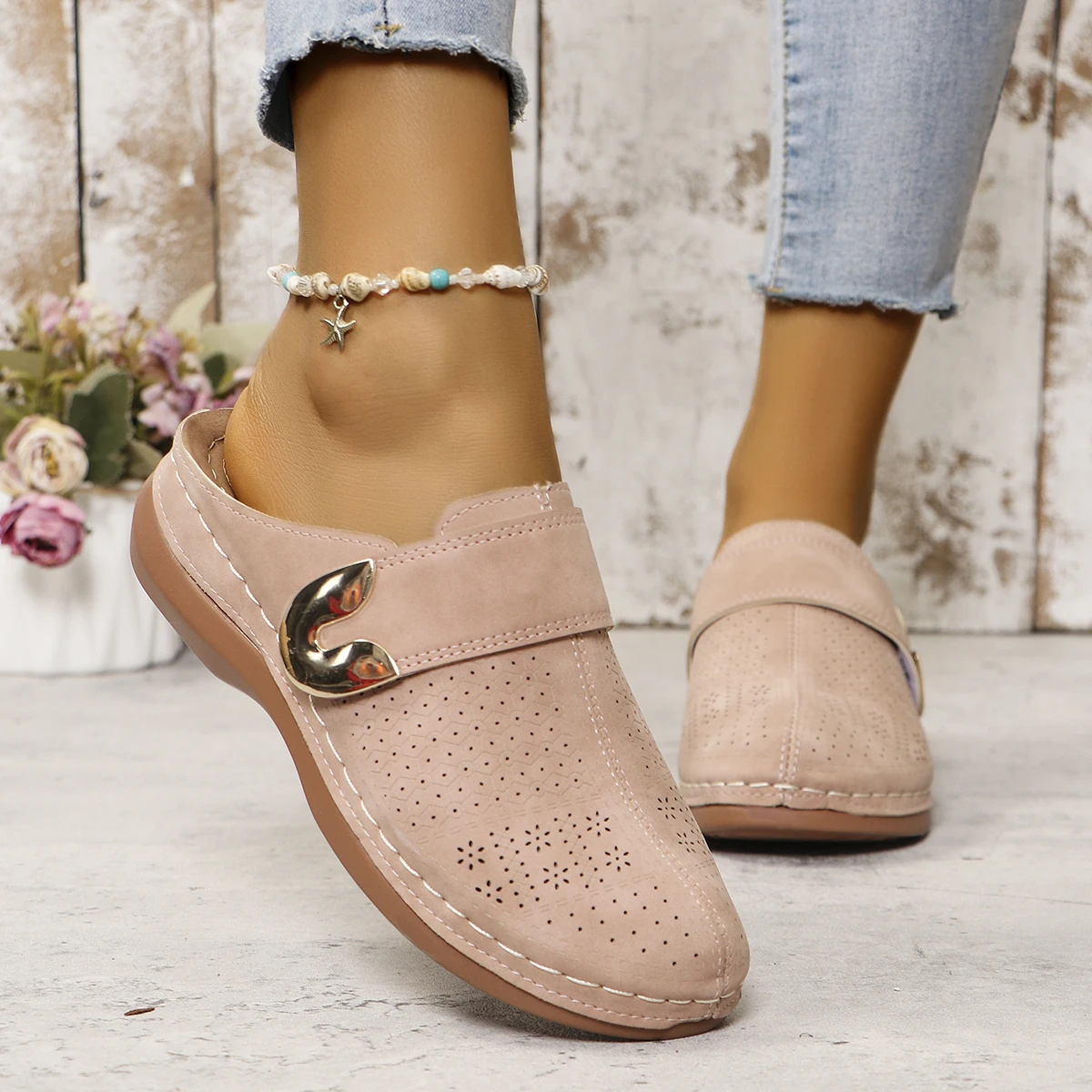 Vrouwen Slippers 2024 Nieuwe Zomer Mode Open Teen Ondiepe Sandalen Flats Schoenen Lage Hakken Slippers Glijbanen Vrouwen Zapatos De Mujer