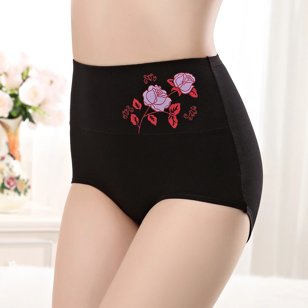 القطن المرأة سراويل مرونة لينة كبيرة الحجم XXXXL تنقش ارتفع السيدات الملابس الداخلية تنفس مثير عالية الخصر ملخصات