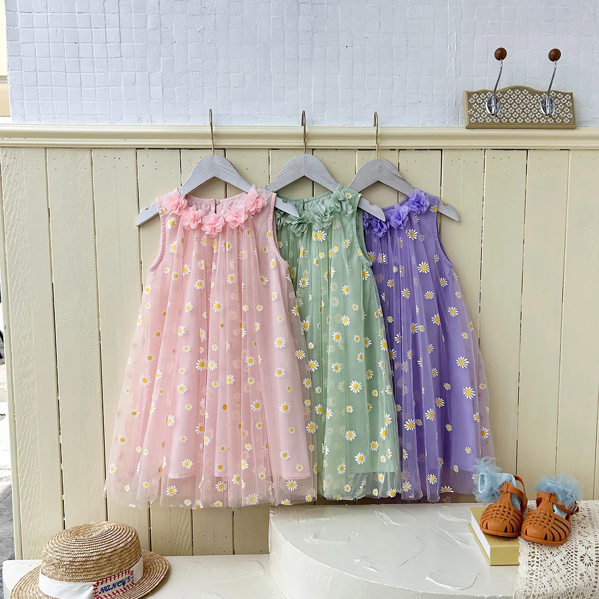 Children's Gauze Skirt 2026 Summer Three-dimensional Flower Sleeveless Girls' Dress Princess Dress