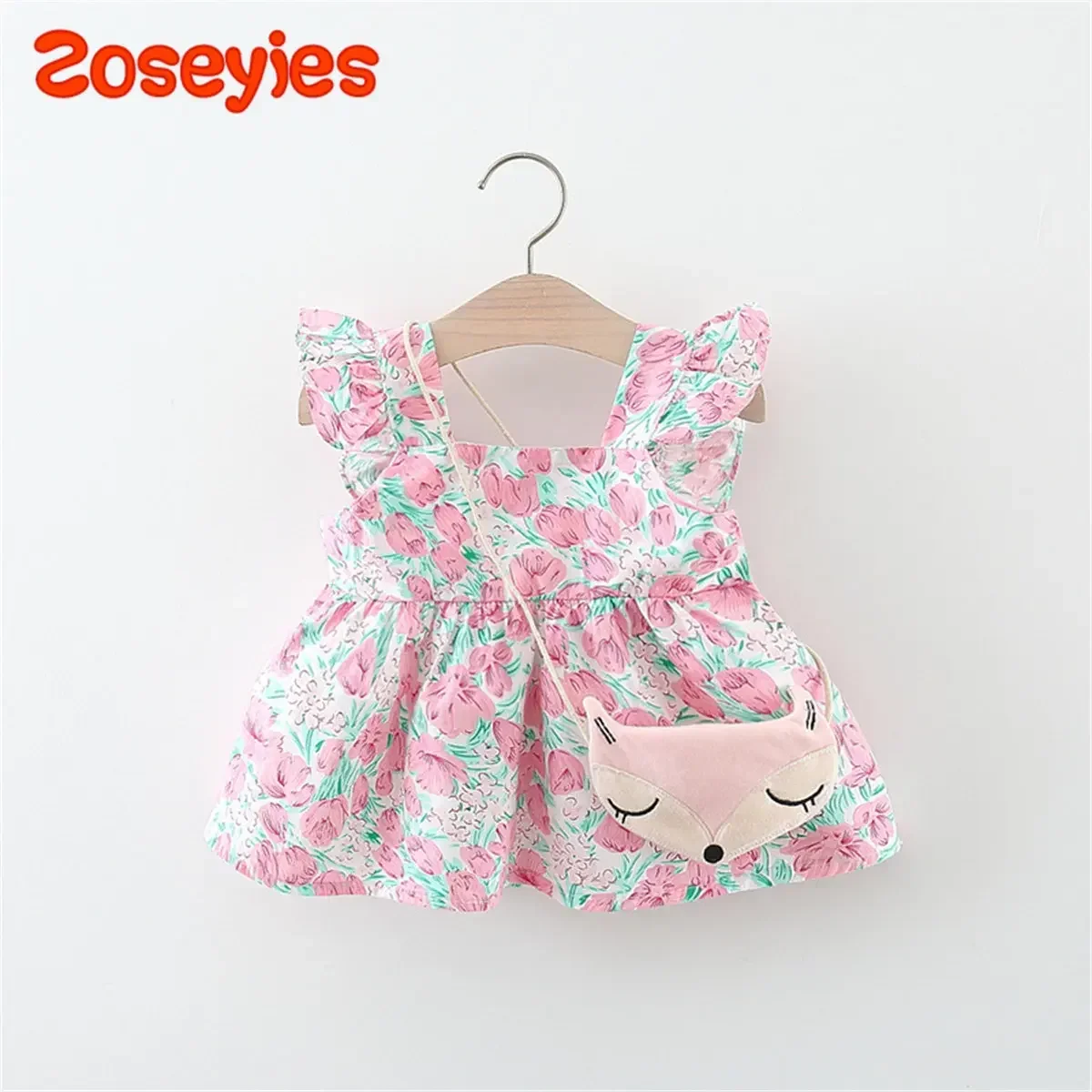 2 Pieces/Set Free Bag Summer Baby Girl Dress 2023 New Tulip With Cartoon Bag Sleeveless Children'S Clothing For Daily Wear