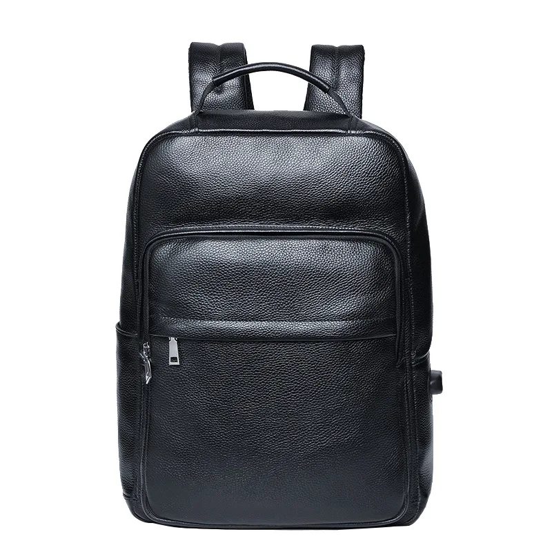 Fashion leather backpack men's business computer bagpack top layer cowhide backpack with USB charging cable daypack men male