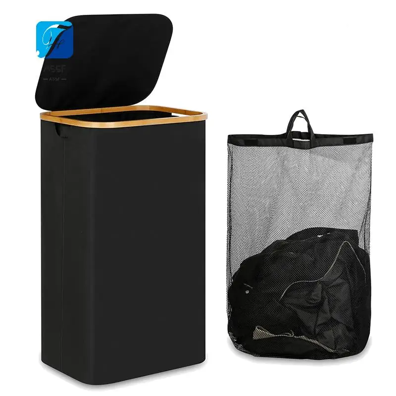 

A55F-1 Piece 110L Laundry Hamper Collapsible Laundry Basket With Handle And Lid With Removable Inner Bag For Clothes Toys Black