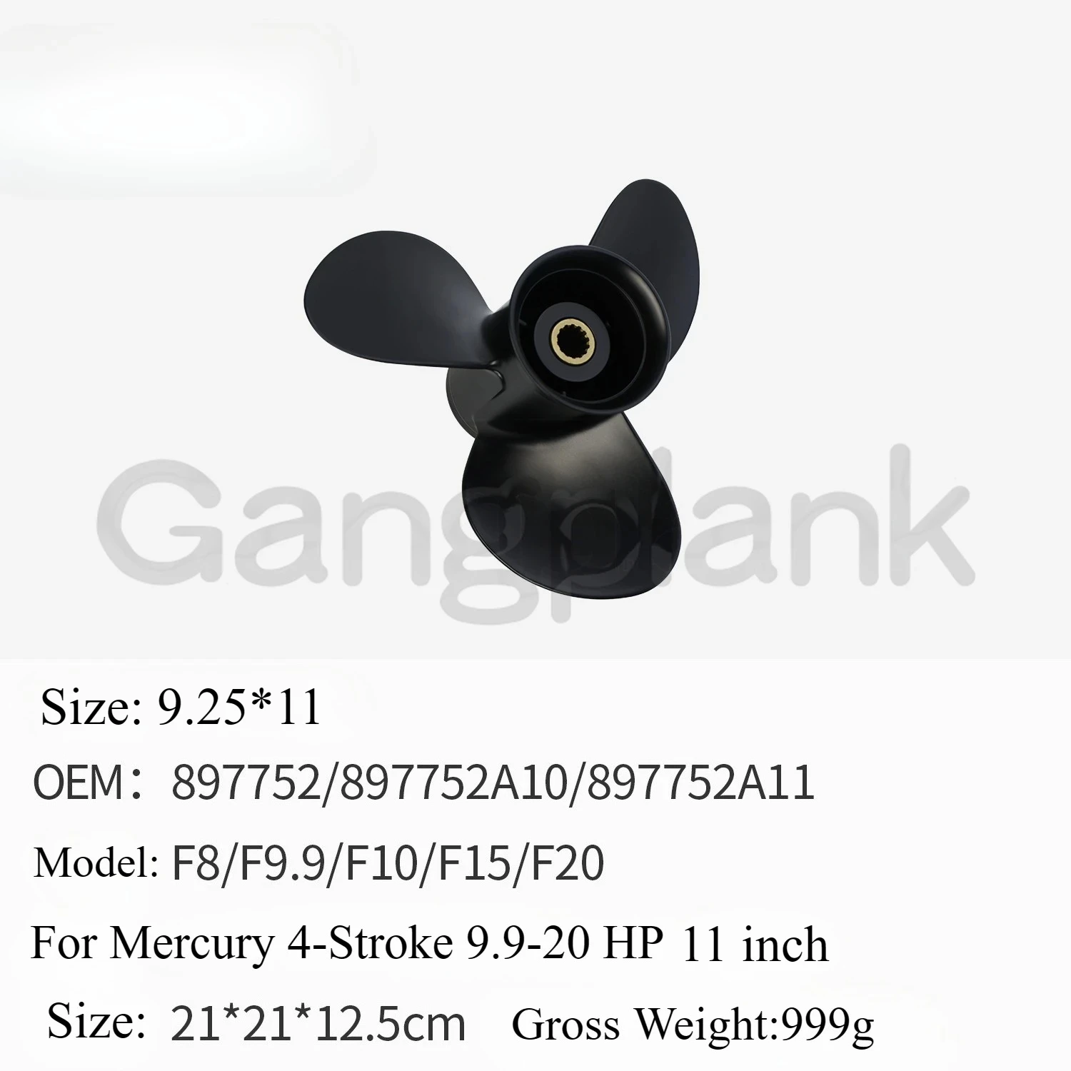 9.25X11 for Mercury 4-stroke 9.9-20 HP Outboard Aluminum Alloy Propeller 10 Inch 9.25*11 F8 F9.9 F10 F15 F20