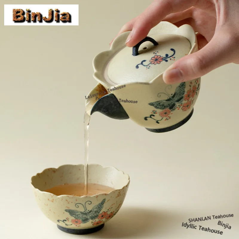 Hand-painted Butterfly Hand Grab Teapot Antique Tea Infuser Pot Tea Soaking Kettle With Ball Hole Teaset Accessories Craft Gift