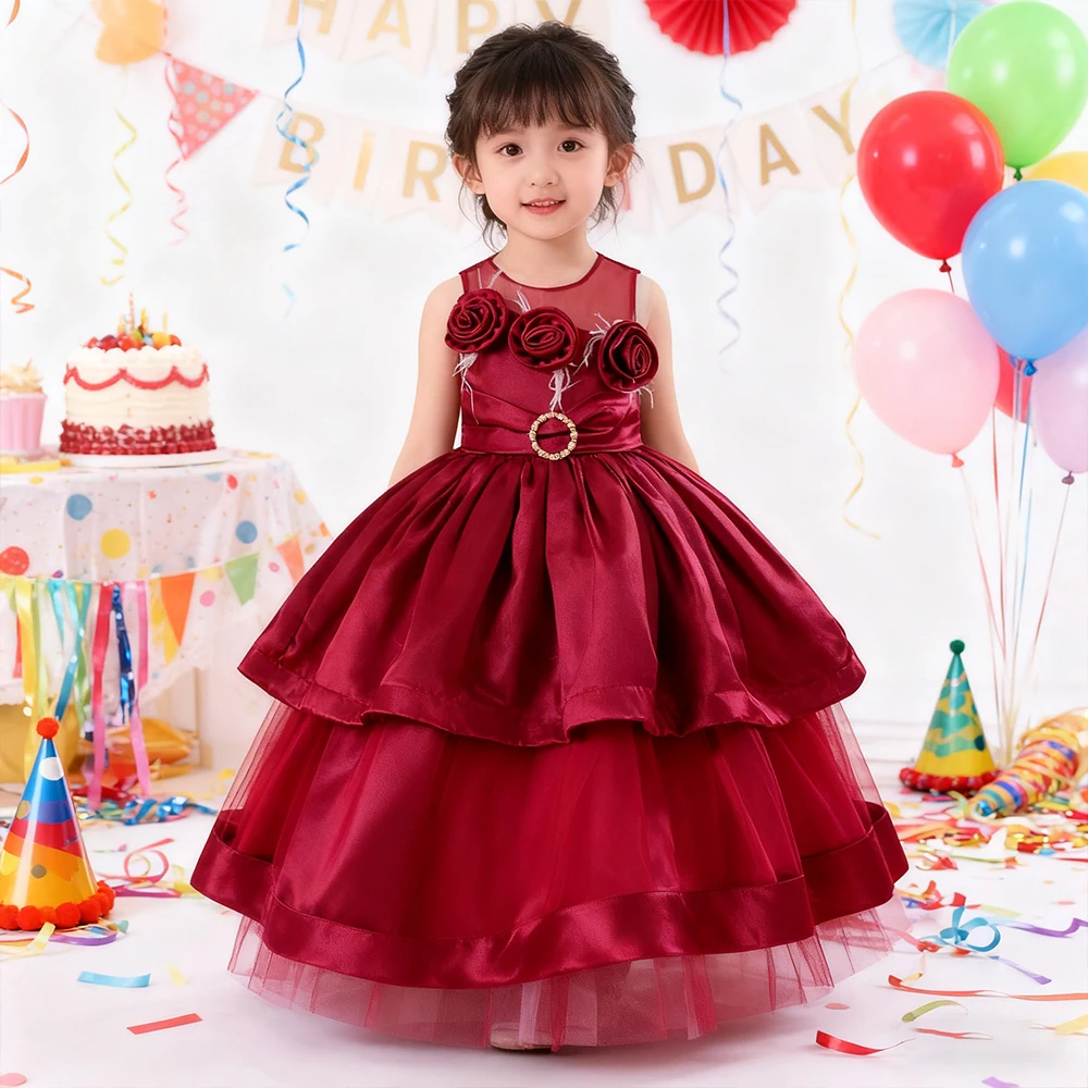 

Flower Girl Wedding Dress Elegant Evening Gown Birthday Dress Layered Princess Dress Girls Party Dresses Kids Carnival Outfits