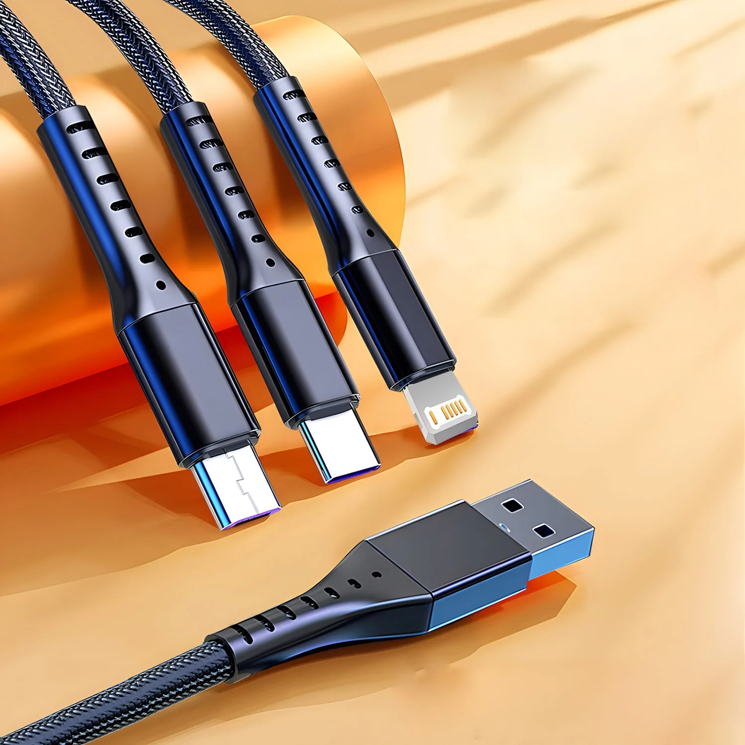 Кабель зарядный 3-в-1 с Micro USB Type-C, 5 А, 1,2 м