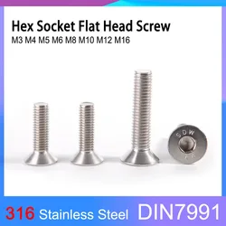 DIN7991 A4-70 316 Stainless Steel Hexagon Hex Socket Flat Countersunk Head Allen Screw Bolt M3 M4 M5 M6 M8 M10 M12 M16