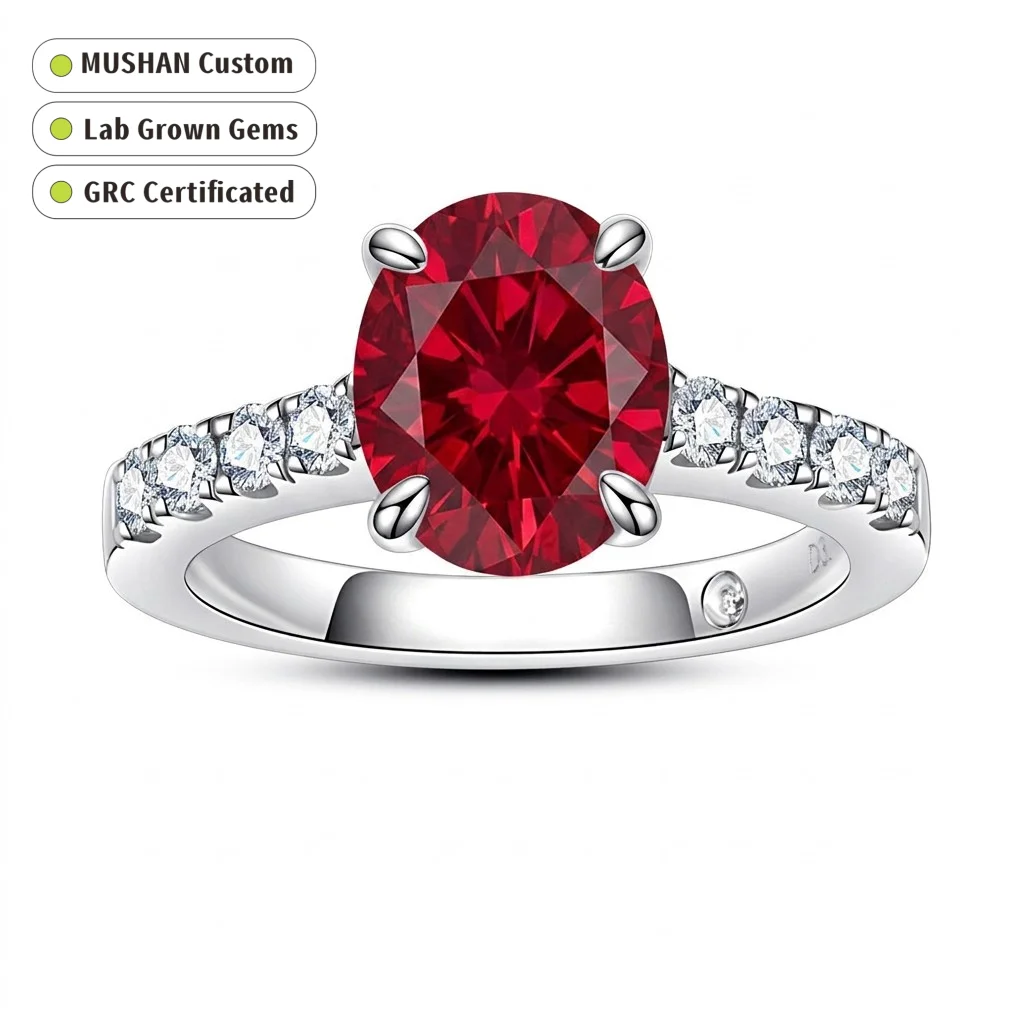 Anillo de Plata de Ley 925 con Gemas Cultivadas en Laboratorio de 3 ct, Rubí, Esmeralda, Zafiro, Diseño de Girasol, Joyería Personalizada MUSHAN