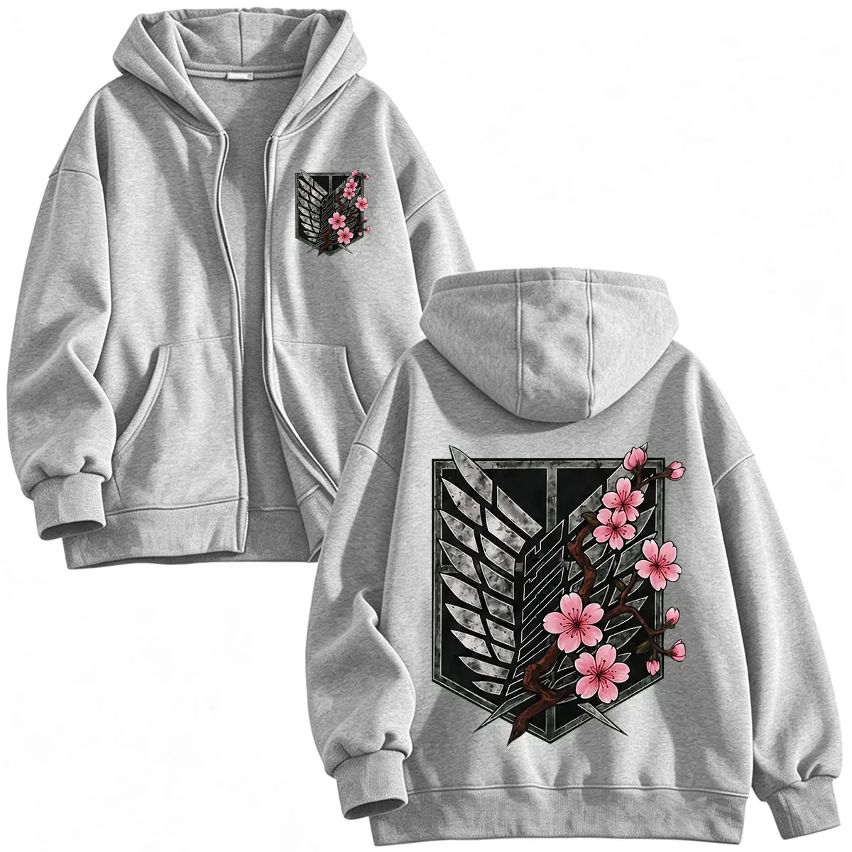 Anime Attack on Titan Mikasa Ackerman Eren Jaeger Wings of Freedom Logo Reißverschluss-Hoodies Herren-Sweatshirt mit Reißverschluss und langen Ärmeln – Detail 5