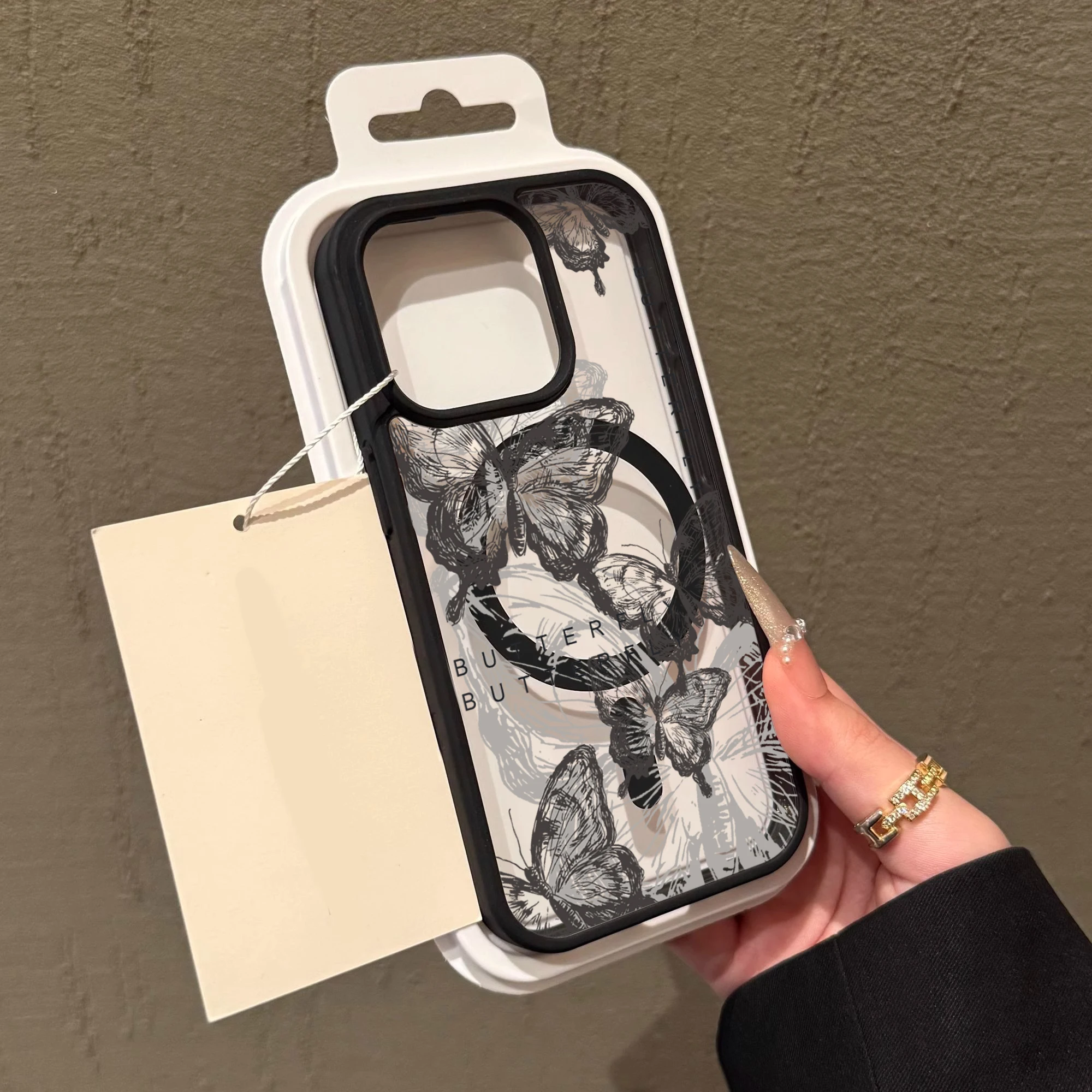 Retro INK Butterfly Klarsicht-Hülle für iPhone 17 15 11 13 16 14 Pro Max 13 12 15 Plus Hüllen für Magsafe Wireless Charging Drop Cover – Detail 2