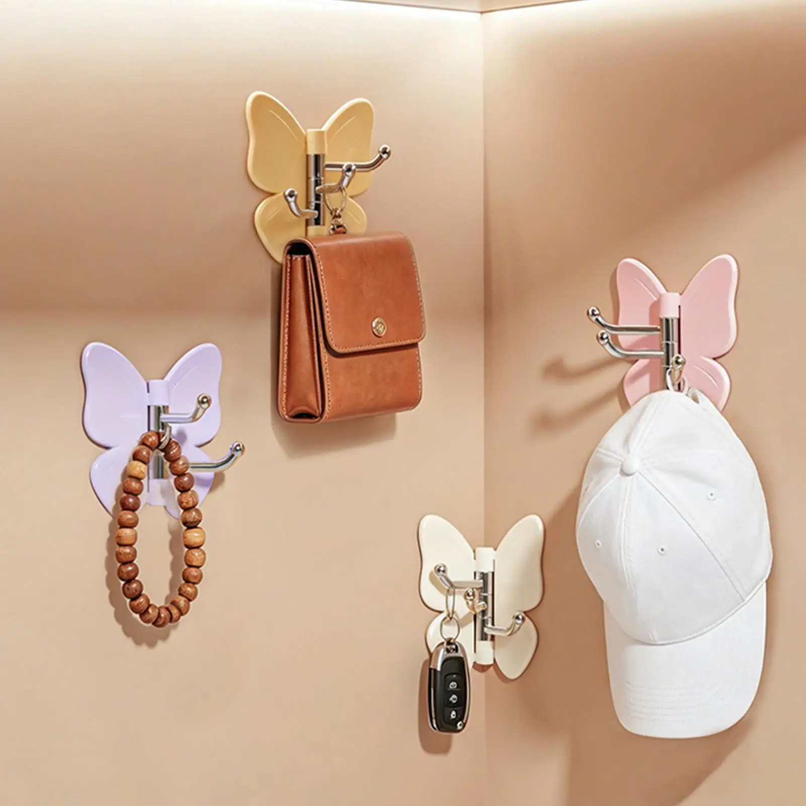 Butterfly Adhesive Hooks 3-Branch Rotating Adhesive Hat Hanger Towel Hook for Clothes Robes Towels Coats Hats Bags Keys Home