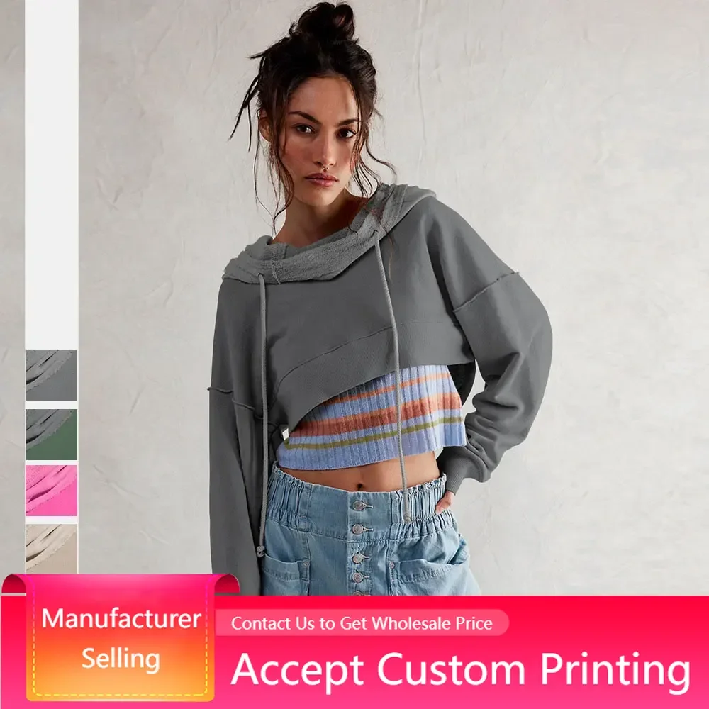 Women'S Hoodie Pile Collar Fashion Short Hoodie Decorative Line Street Hottie Long Sleeve Top casual Short streetwear tracksuits