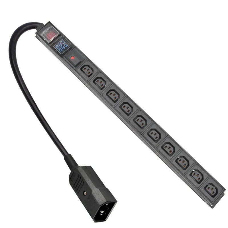 

PDU Power Strip Distribution Digital display ammeter C13 10 Way output socket 2m Extension Cord With overload protection