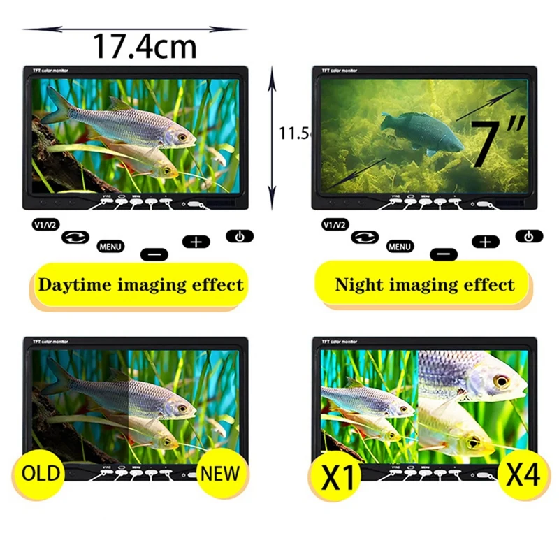 BAAY Underwater Fishing Camera LCD Monitor Fish Finder Waterproof 1000TVL Fishing Camera Infrared Lights For Lake