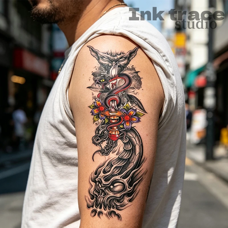 Hand-Painted Chinese Style Full-Arm Floral Arm Tattoo Sticker Fashion Element Eastern Full-Arm Arm Tattoo Decal