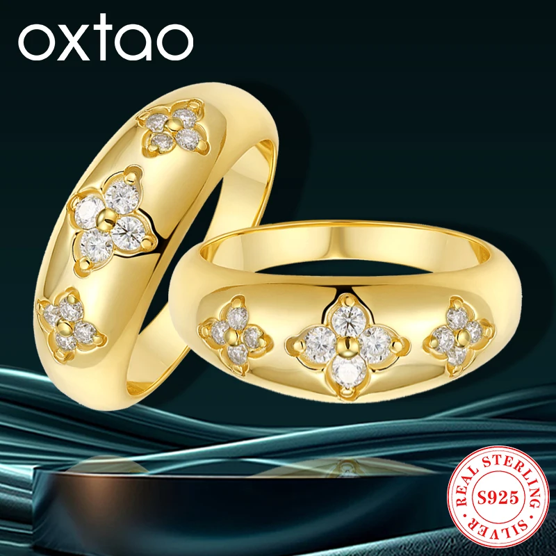 

OXTAO D Color Moissanite Trio Flower Ring For Women S925 Silver 18K White Plated Wedding Band Engagement Promise Ring Jewelry