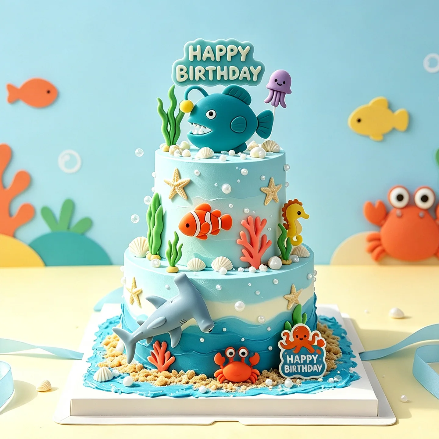1Set Under the Sea Cake Decorations Mermaid Tail Cake Toppers Decor Seashell Sea Star Sea Plants Fish Mermaid Birthday Decor view 6