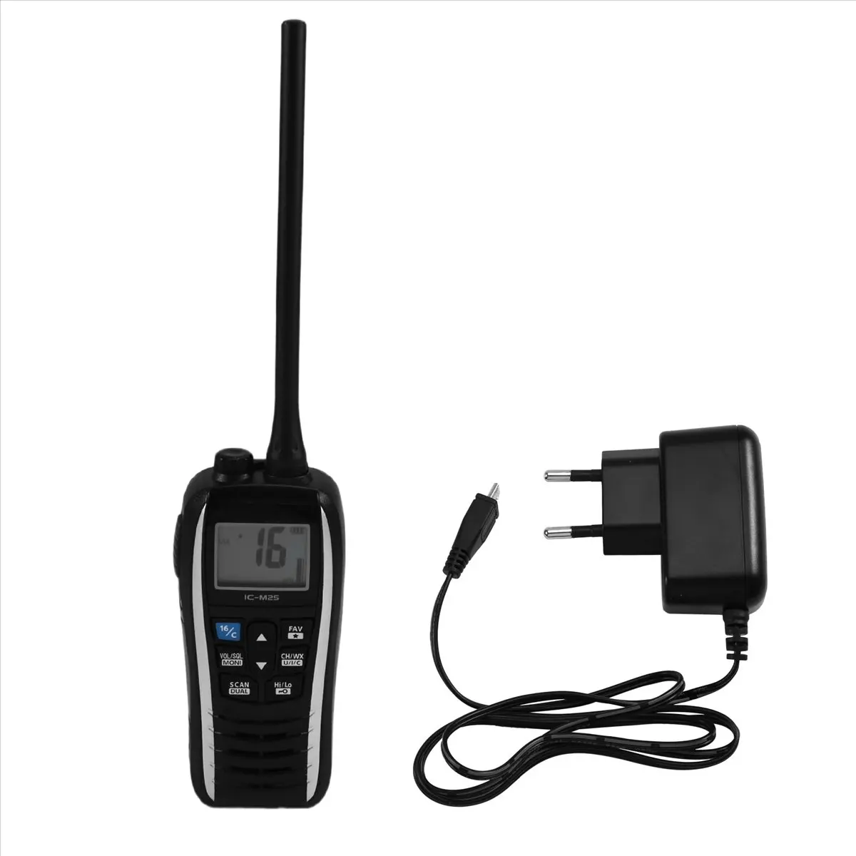 วิทยุสื่อสาร SWXF IC-M25 แบบพกพาสำหรับการเดินเรือ กันน้ำ ลอยน้ำได้ ใช้คลื่นความถี่วิทยุสื่อสารทางทะเล (VHF) พร้อมหน้าจอ LCD และปลั๊กแบบกันน้ำมาตรฐานยุโรป