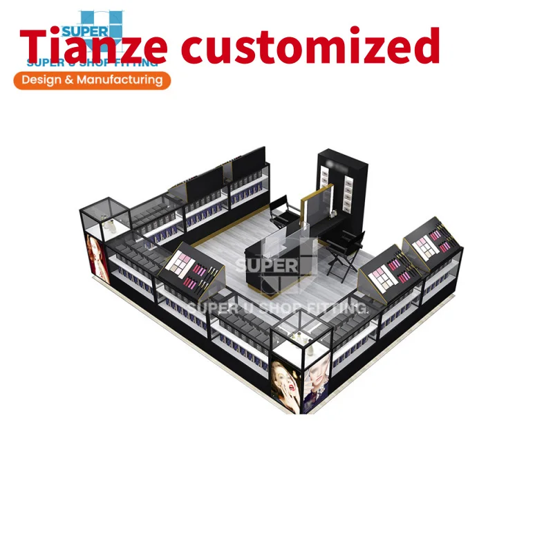 (Customized) custom beauty mall kiosk shop furniture MDF glass showcase cosmetic shopping mall display cases kiosk famous