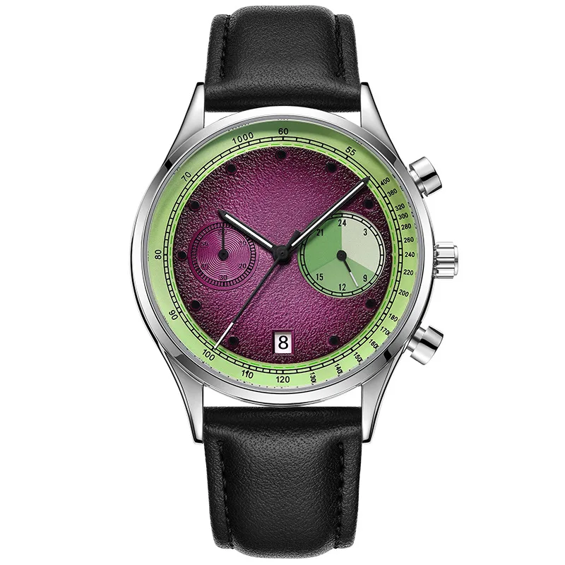 Hot Selling Fruit Style Color Pointer Multifunctional Quartz Watch Men Moon Phases Niche Design Leather Creative Men Clock Reloj