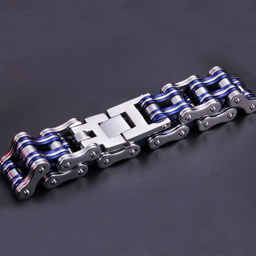 الأزرق رجل أساور الوزن، فاسق السائق دراجة نارية سلسلة ربط أساور للرجال الفولاذ المقاوم للصدأ الفضة والمجوهرات بالجملة #5