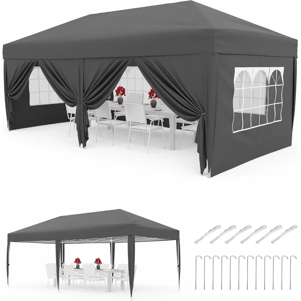 Gazebo pliable Garvee Heavy Duty 3x6m pour jardin et camping – Imperméable, protection UPF 50+, hauteur réglable – 6 parois latérales amovibles, structure en acier robuste, comprend un sac de transport, 4 sacs de sable et accessoires