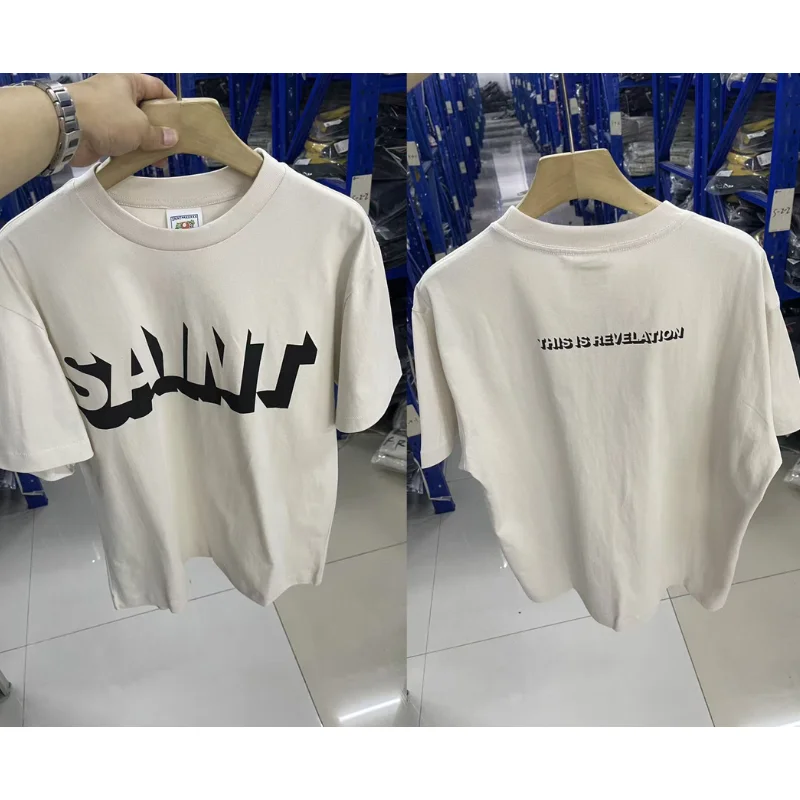 Summer Saint Round Neck Tshirts Oversized Classic 3D Letters Logo Print Cotton Casual Short Sleeve T-shirt