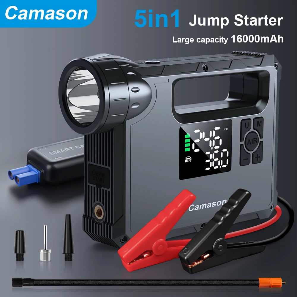 Car 2000A Jump Starter with air Compressor Portable Flashlight Starting Device Power Bank Battery  Automotive Booster start