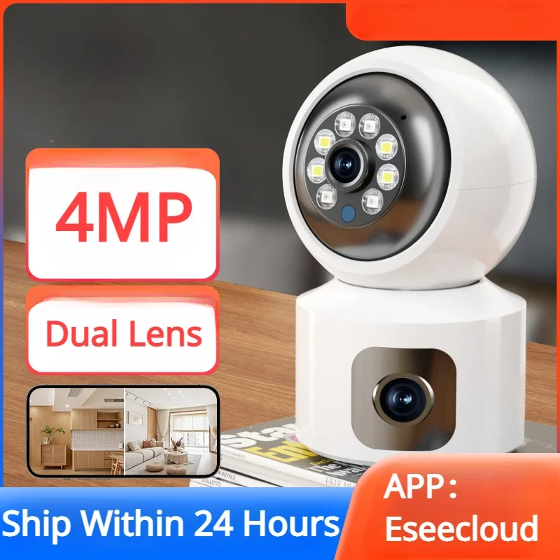 

4MP WiFi Camera with Dual Screens Baby Monitor Night Vision Indoor Mini PTZ Security IP Camera CCTV Surveillance Cameras