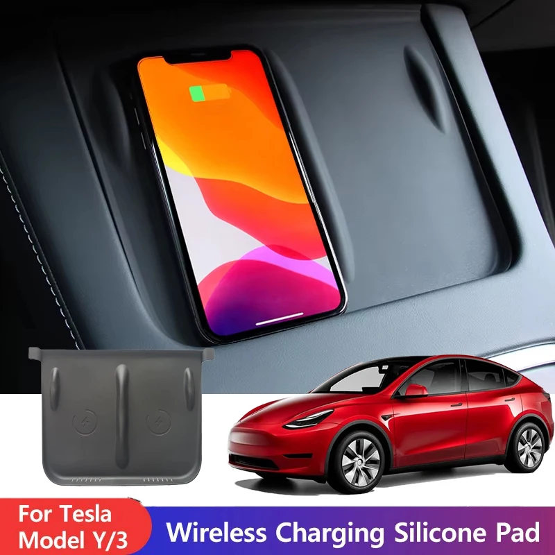 Silikon-Wireless-Ladegerät, rutschfestes Schutzpolster für Tesla Model 3 2021–2025, Modell Y 2017–2024, Telefonhalter, Autozubehör