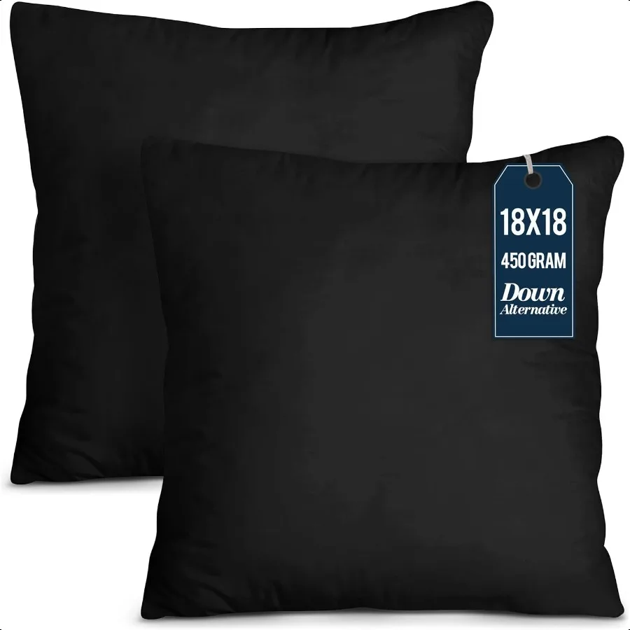 

Throw Pillows Insert Pack of 2 Black 18 x 18 Inches Bed and Couch Pillows Indoor Decorative Pillow
