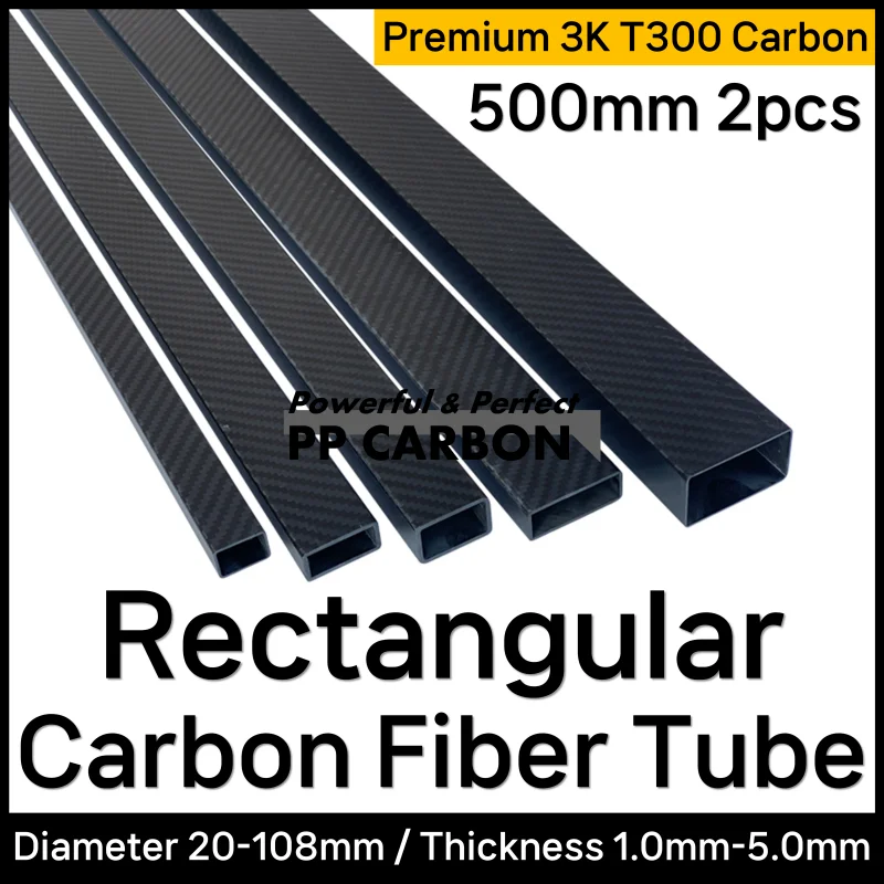 lot/2pcs 500mm Rectangular Carbon Fiber Tube for RC Airplane Parts 3K High Hardness Composite Material OD 20mm 48mm 50mm 108mm