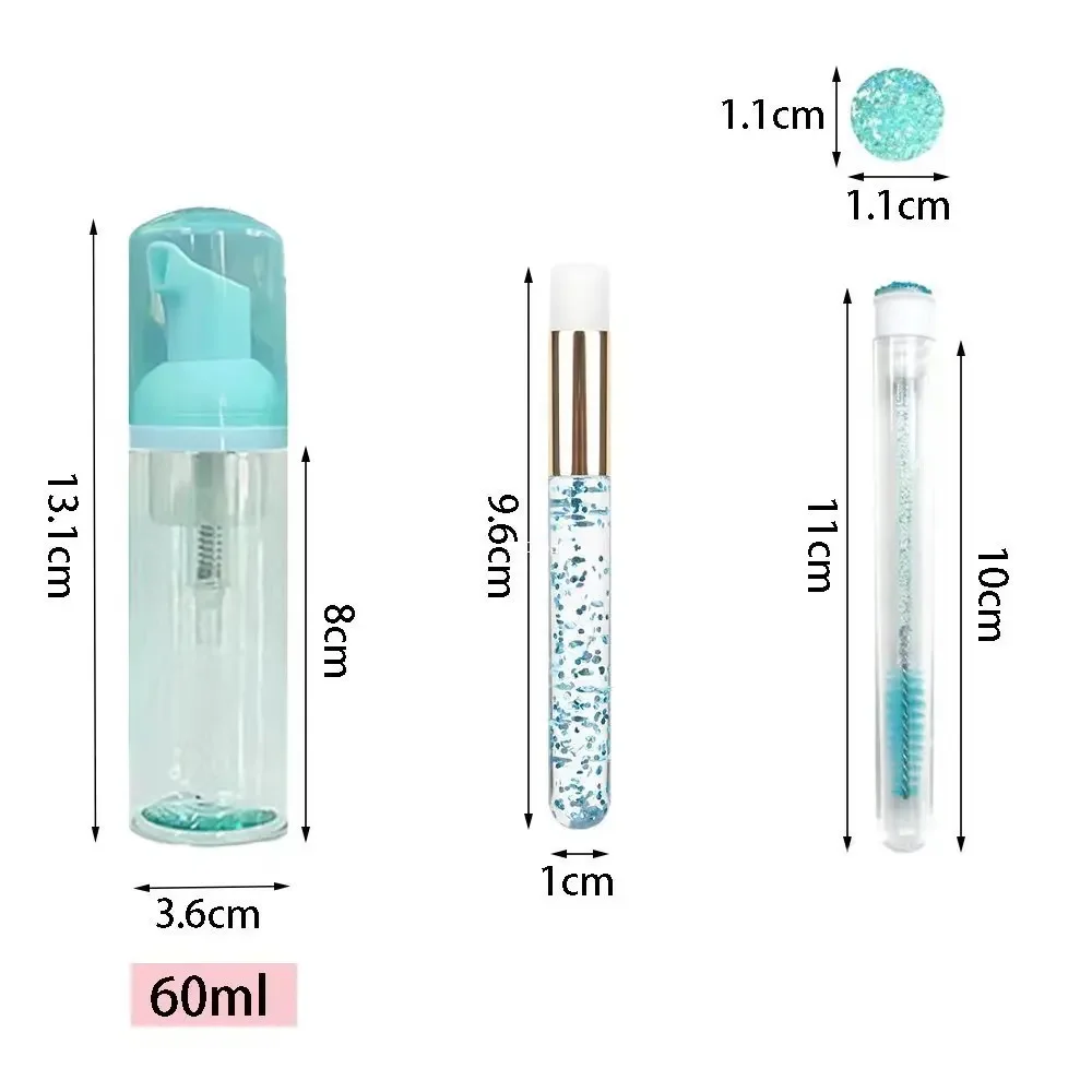Zestaw narzędzi do czyszczenia do rzęs 60ML przezroczysty zielony plastikowa butelka z pompką tworzącą pianę do szczepienia szczoteczki do