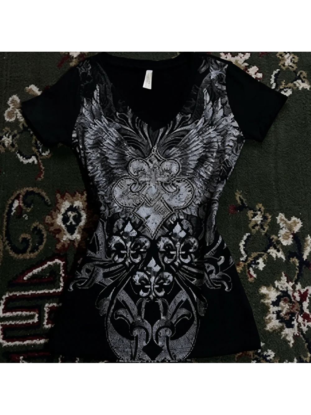 

Футболка в темном стиле для женщин, свободного кроя, с принтом, короткий рукав, модная, универсальная, базовая модель