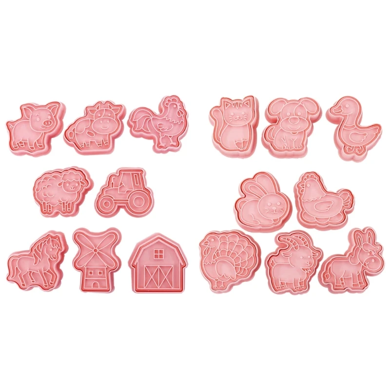 

16Pcs Pressable Biscuits Mold Cartoon Farm Animals Cookie Cutters Holiday Biscuits Fondant Cookie Stamps Party Supplies