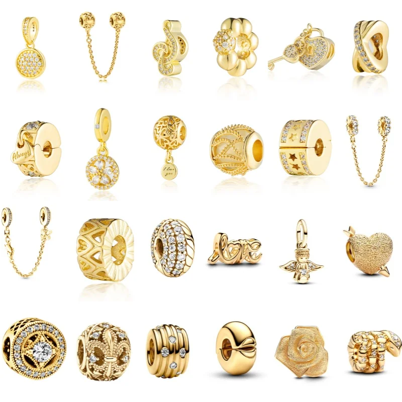 سلسلة ذهبية جديدة رائجة البيع: قلب مزخرف مع سهم، خاتم مرصع بالألماس وسحر وردي محكم، مجوهرات ذاتية الصنع للقلادة والأساور