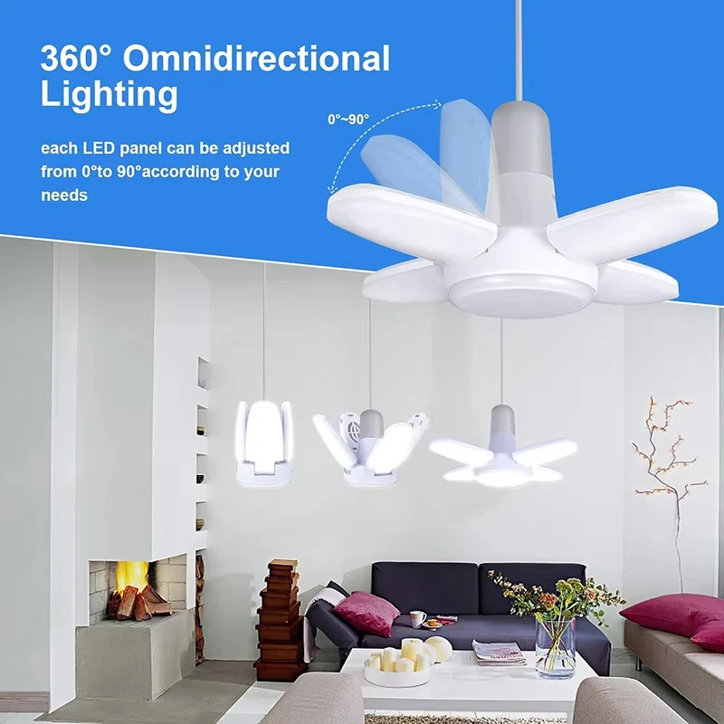 28W Fan Shape LED Bulb E27 LED Lamp Foldable 220V 110V Light Bulbs For Home Living Room Warehouse Garage Ceiling Light