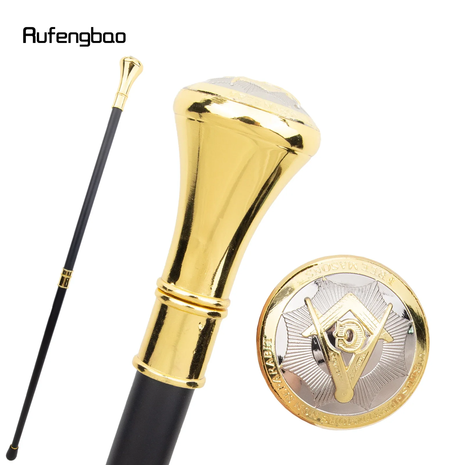

Golden White Freemasonry Freemasons VG Totem Relief Walking Cane Fashion Walking Stick Gentleman Crosier Knob Walking Stick 92cm