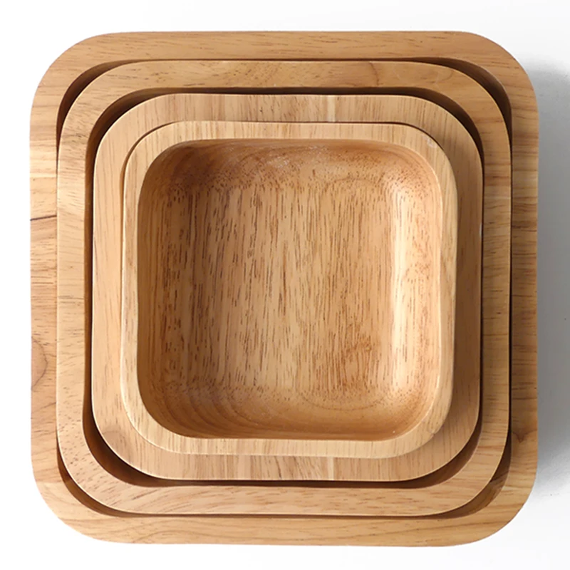 Natural Handcrafted Square Serving Bowl for Fruits or Salad, Solid Wooden Bowls - 4 Sizes