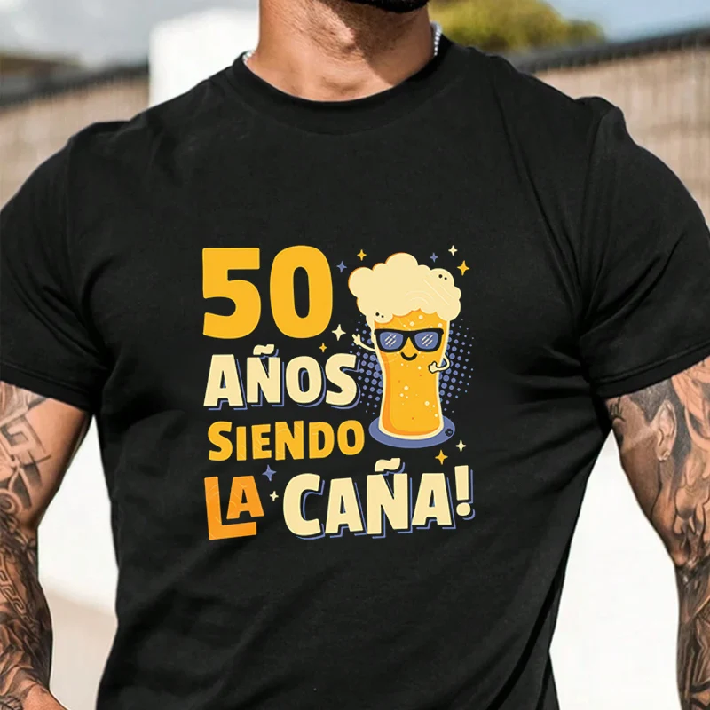 

Funny 50 Years Being The Best Men's Graphic Print T-Shirt Casual Street Style Suitable For Travel And Sports Tee