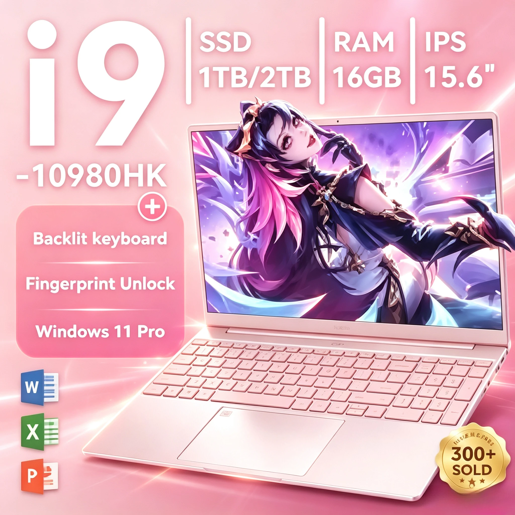 2026Portable 15.6 Inch Intel Core i9 10980HK Gaming Laptop Computer Windows 11 PC Gamer 32GB RAM Fingerprint Unlock Notebook PC