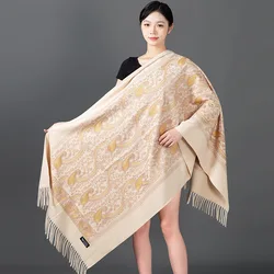 Luxury Women Floral Embroidery Cashmere Scarf Winter Warm Shawl Soft Thick Pashmina Foulard Female Tassel Blanket Scarves Wraps