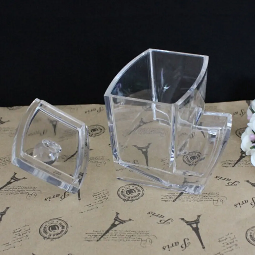 صندوق تخزين مسحات قطنية كريستالية منظم أكريليك شفاف لفرش مستحضرات التجميل ووسادات سطح المكتب وحاوية مقاومة للغبار #5