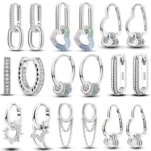 Zirkonringohrringe für Frauen, Herzsymbol, Ehrgeiger Star, originaler Ohrring, Modeschmuck, Silber 925 8 Hauptverkaufslot Silber 925 Ohrringe - №6